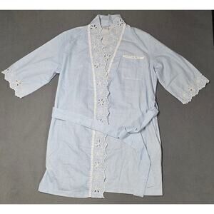 Cabernet Cotton Wrap Robe Belt Womens M Lightweight Seersucker Eyelet Lace Trim